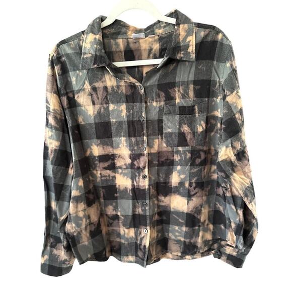 Betty Boop Bleach Flannel Plaid Top Large Button Down Biker Graphic Distressed - Picture 2 of 8